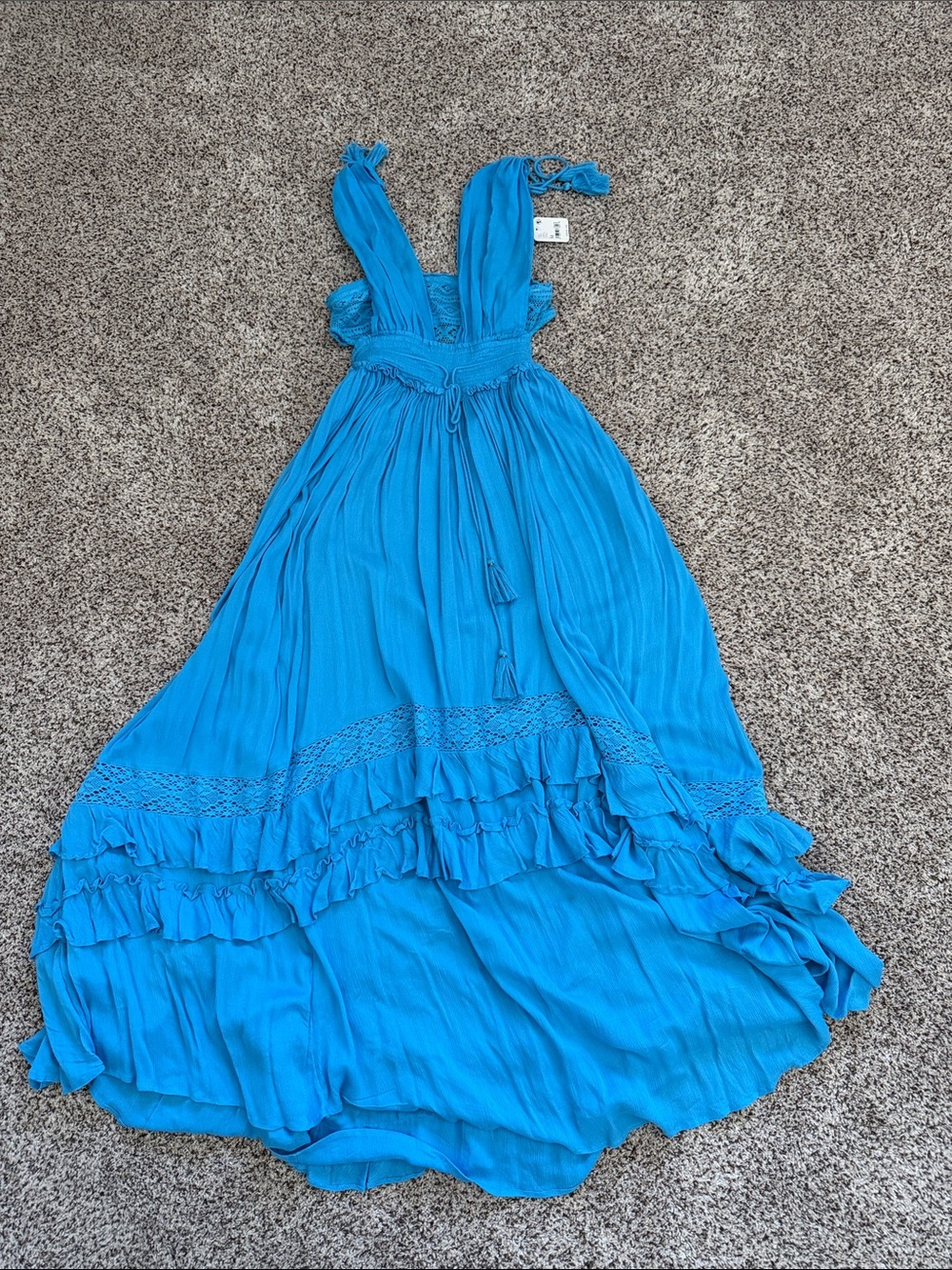 Free People Teal Maxi Dress with Tassel Straps